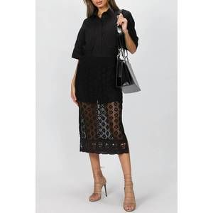 NEW GOEN.J shirt and crochet lace skirt set in black